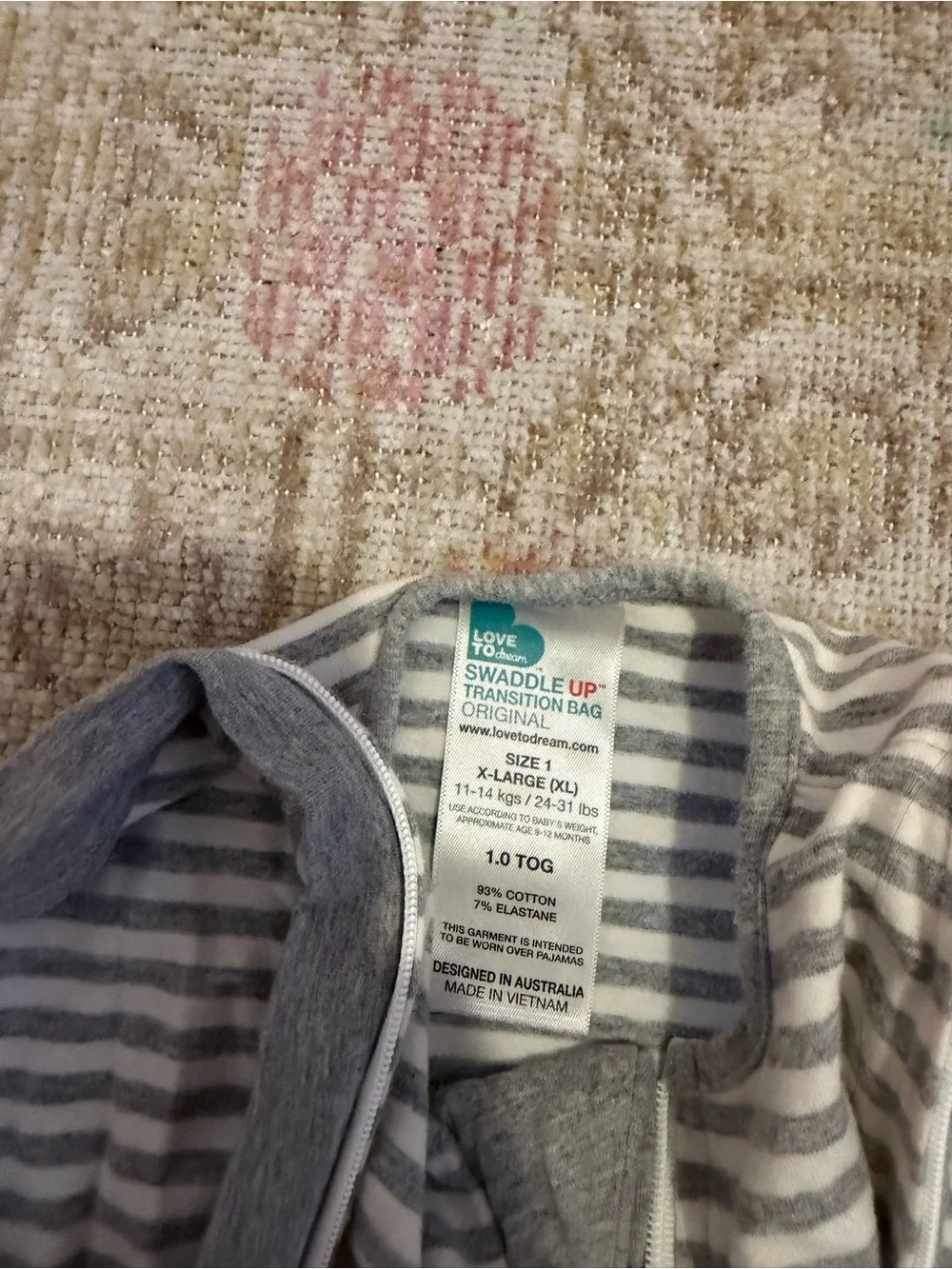 Love to Dream Swaddle Up Transition Bag Original Gray Stripe XL 1.0 TOG